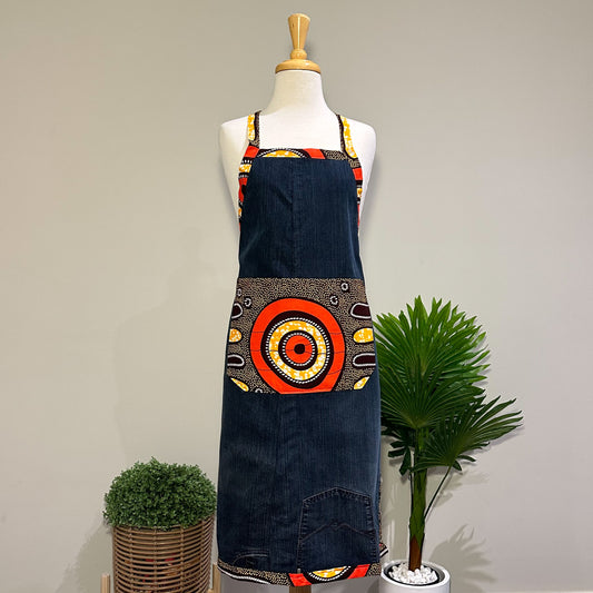 Dark Denim and African Printed Cooking Aprons Medium