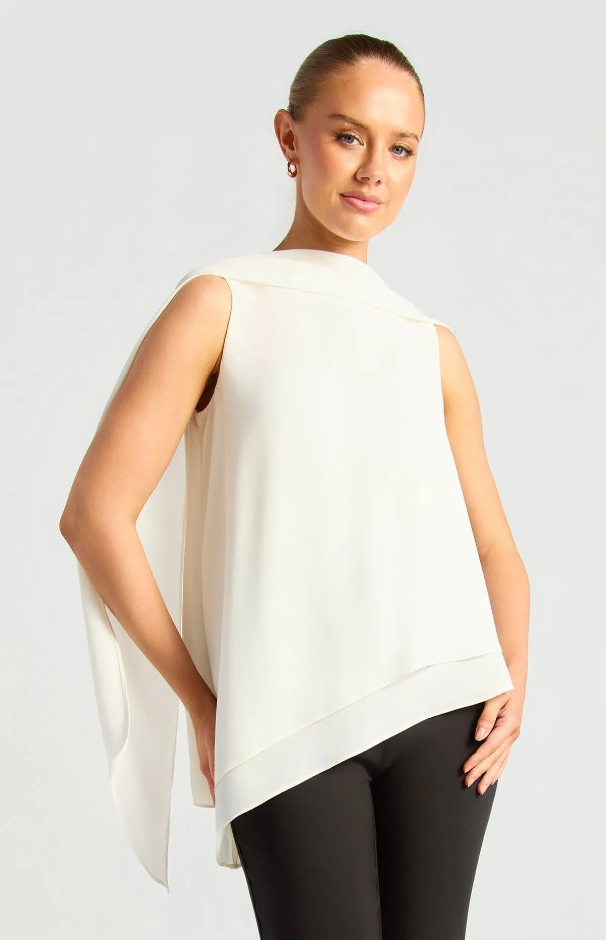 Multi Way Scarf Chiffon Top with Asymmetric Hem