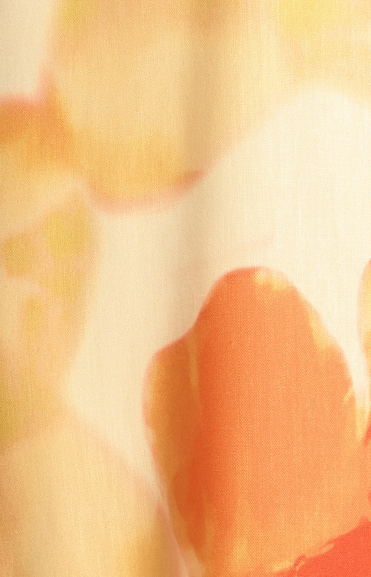 Island Floral Trim Detailing Faux Linen Maxi Dress