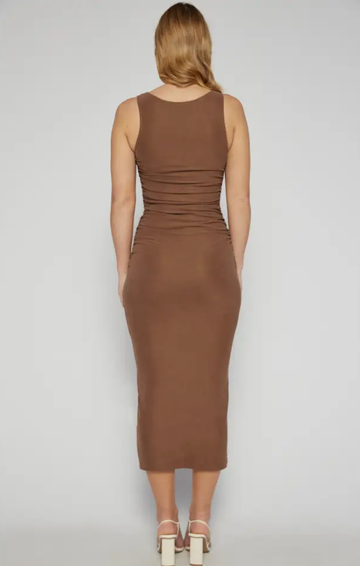 Chocolate Racer Neckline Midi Dress
