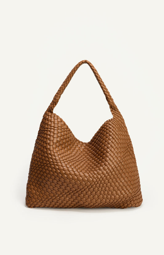 Caramel Woven Vegan Leather Hobo Bag with Pouch