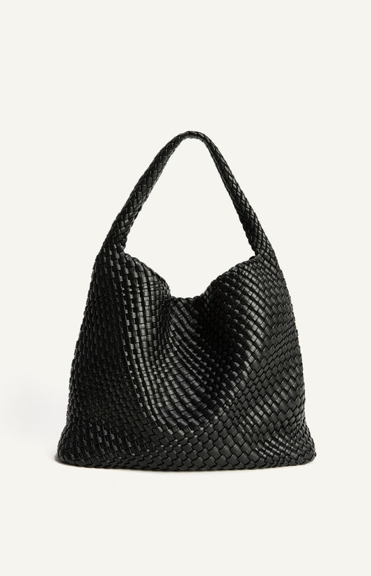 Black Woven Vegan Leather Hobo Bag with Pouch