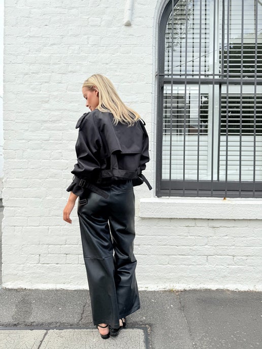 Black Faux Drawstring Pants