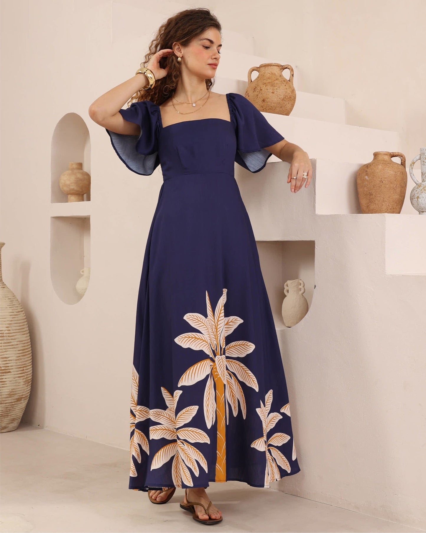 Navy Print Maxi Dress