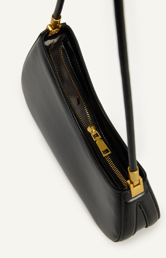 Black Curved Silhouette Structured Shoulder Bag with Soft Tube Handle
