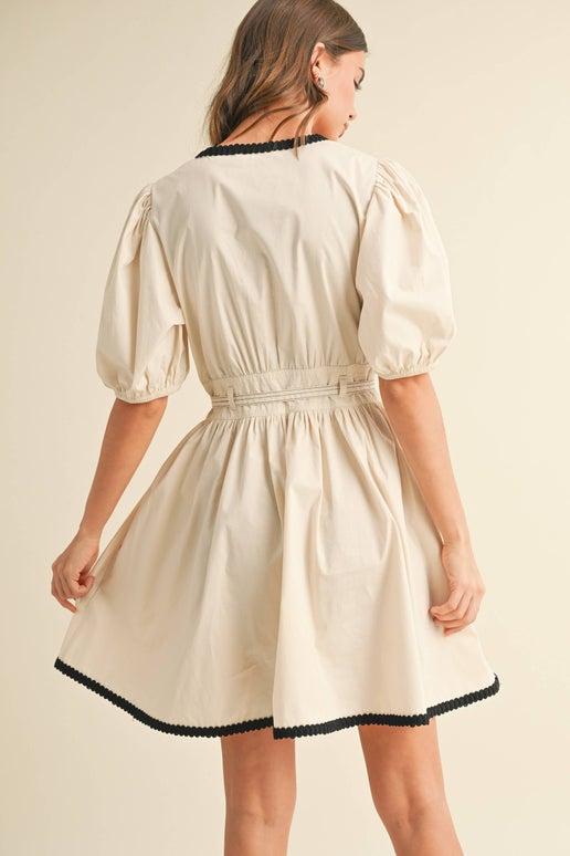 Beige Puff Sleeve Mini Dress