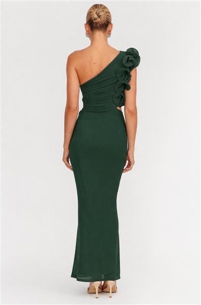 Emerald One-Shoulder Floral Maxi Dress