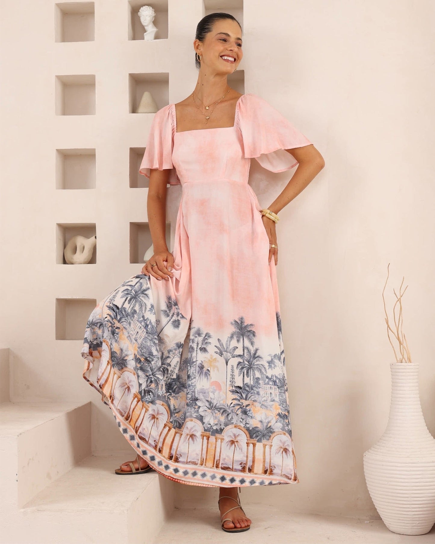 Pink Print Maxi Dress
