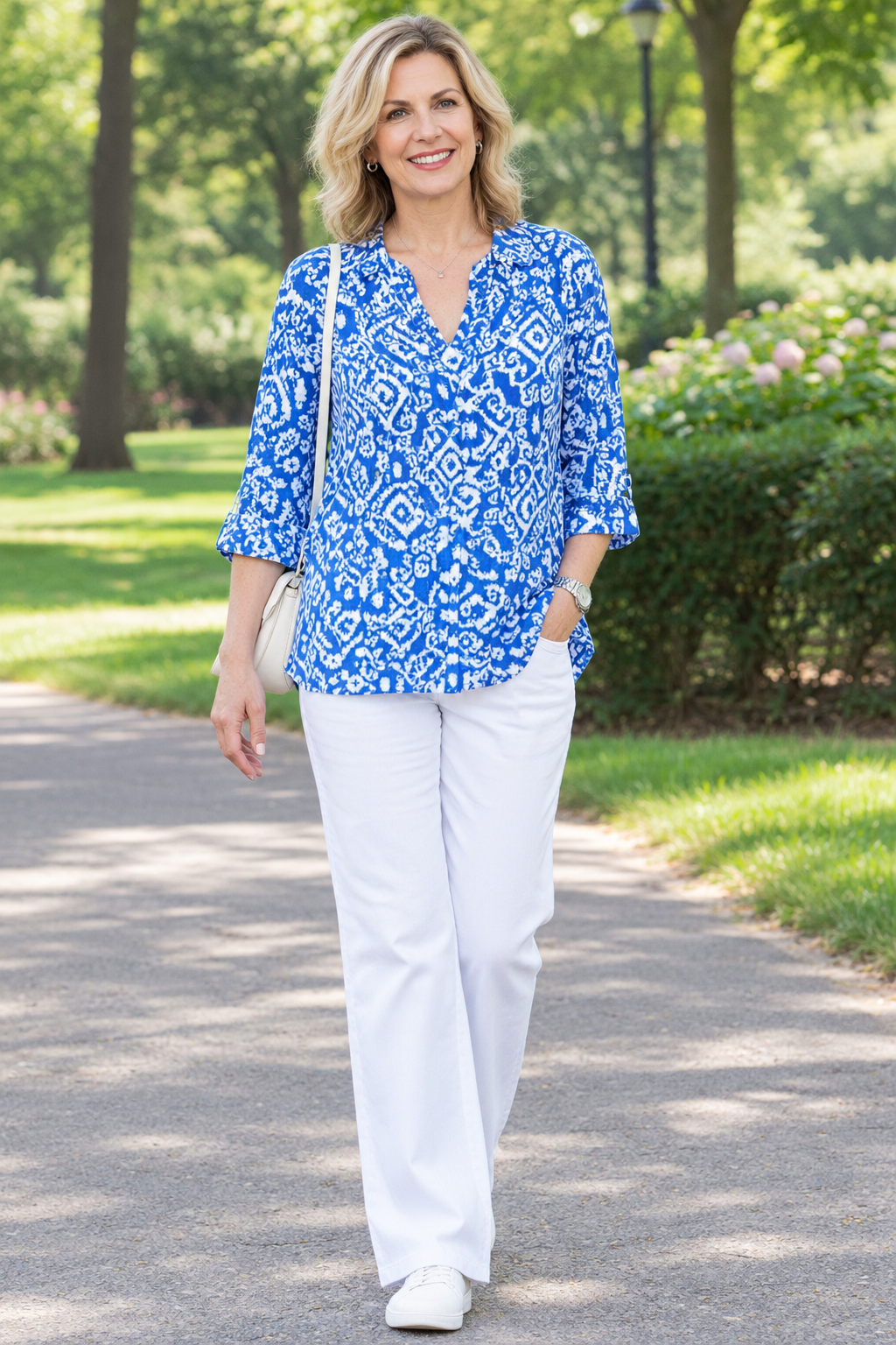 The Capri Blue Print Blouse