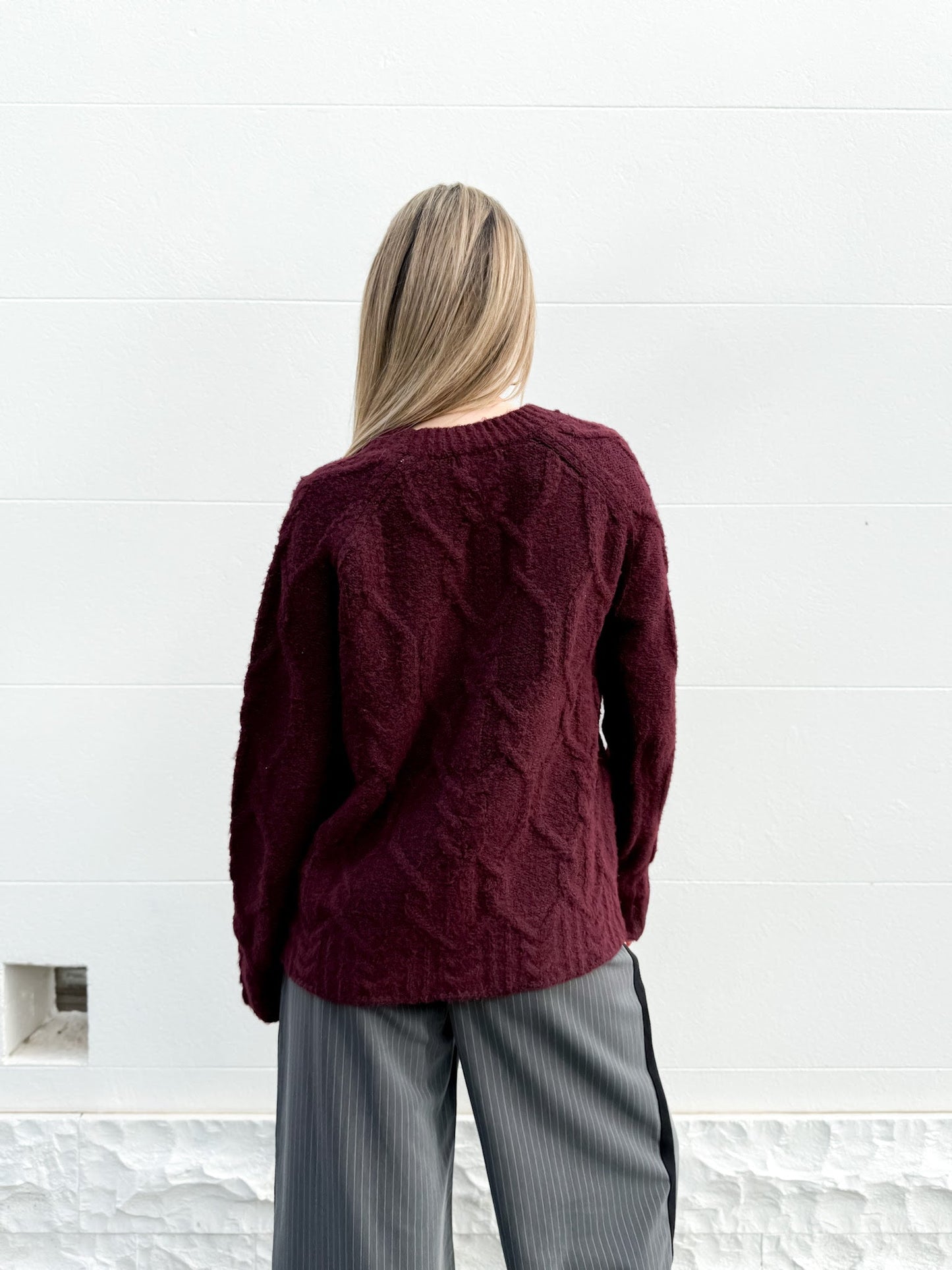 Burgundy Melange Block Cable Jumoer