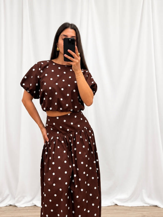 Chocolate Polka Dot Maxi Skirt