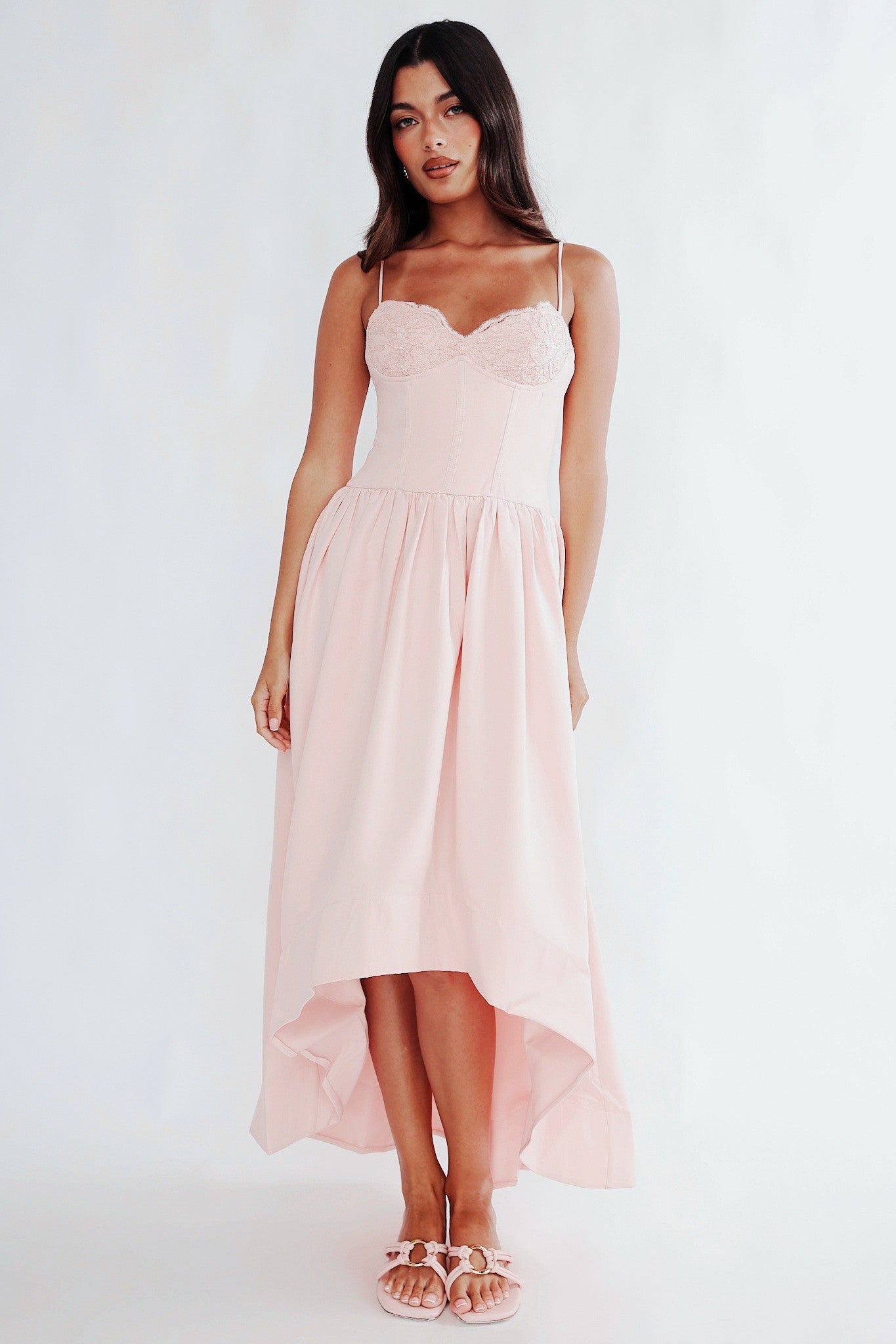 Pink High-Low Midi Dress