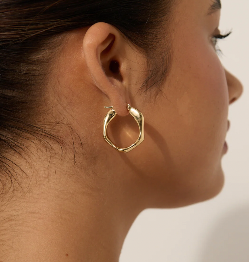 Gold Wavy Textured Silver Plated Earrings