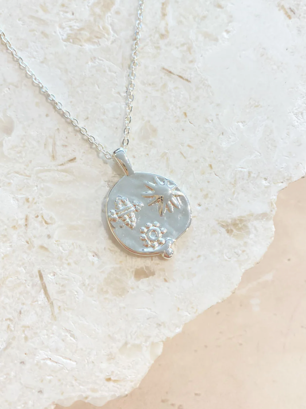 Silver Ocean Coin Charm Gold Plated Necklace