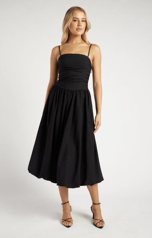 Black Ruched Strappy Maxi Dress