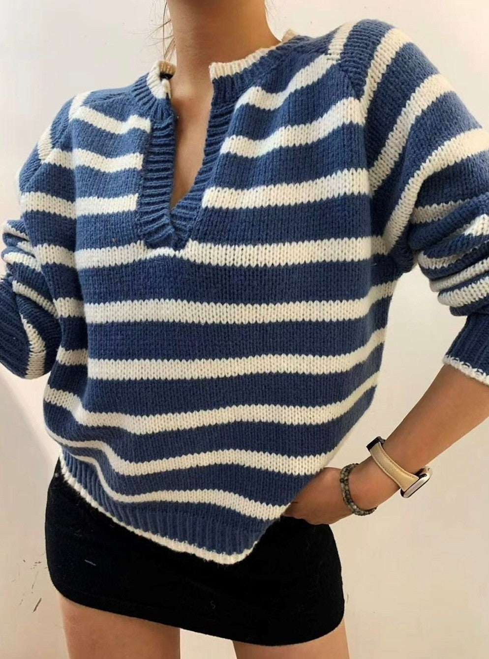 Blue & White Two Tone Stripe Jumper