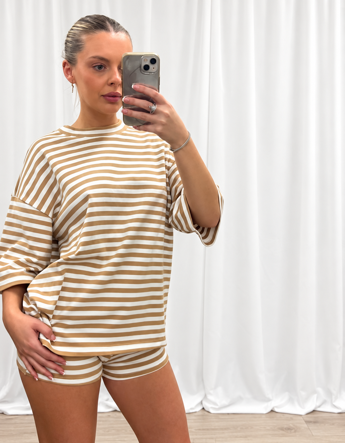 Coastal Stripe Oversized Tee – Sand & White