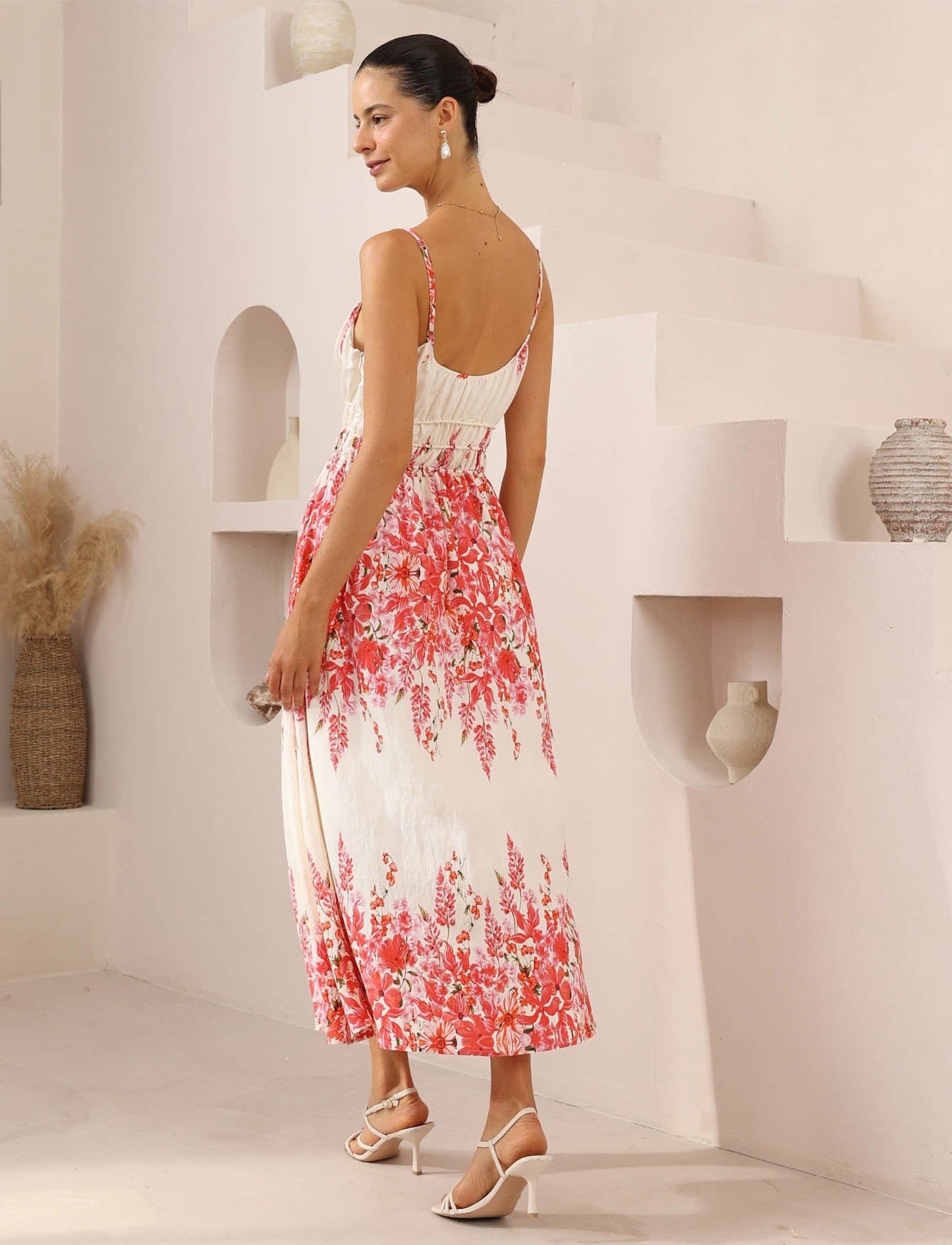 Red and White Floral Maxi Sundress