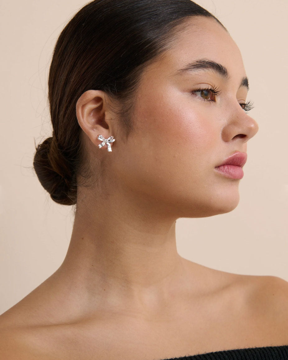Bow Stud Sterling Silver Plated Earrings