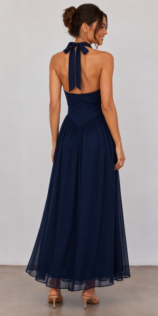 Alessia Navy Halter Maxi Dress
