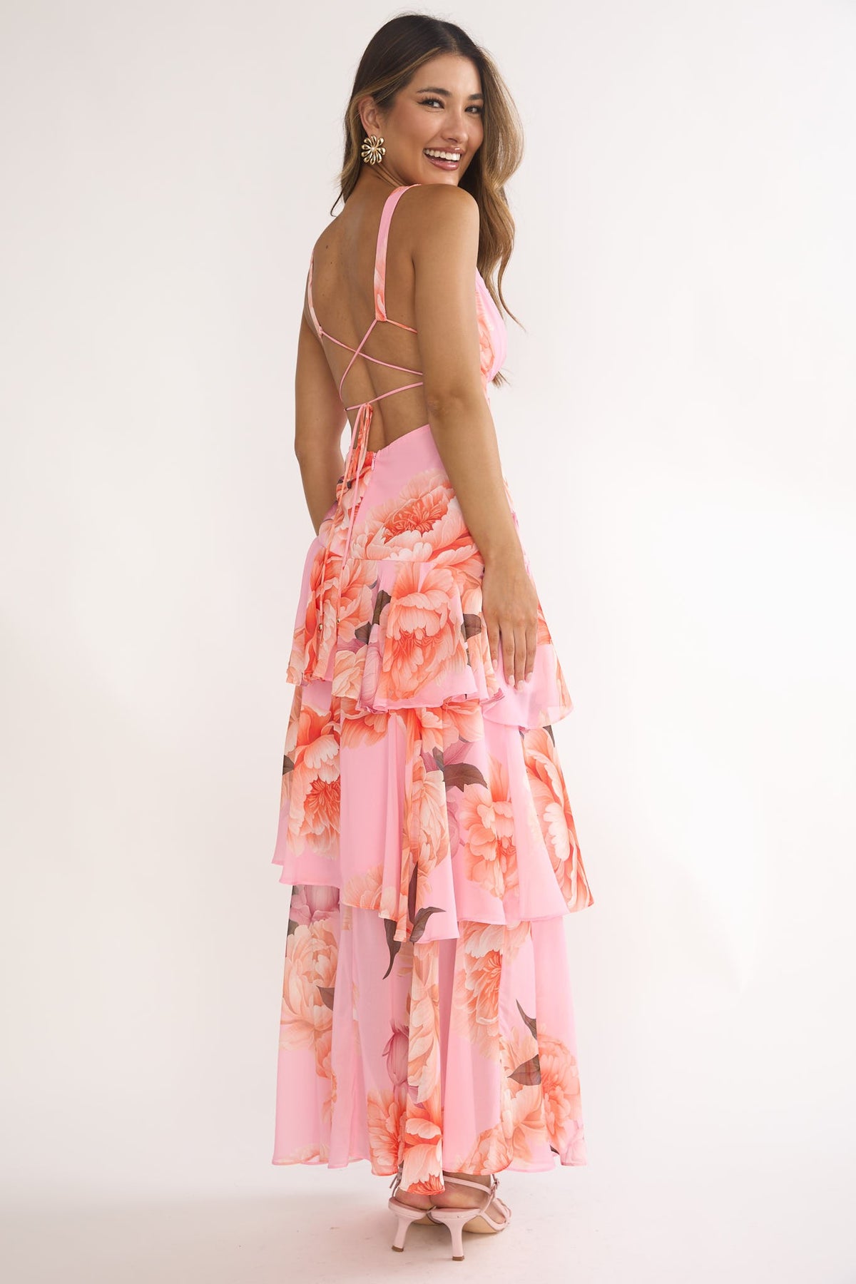 Azalea Pink Floral Tiered Maxi Dress