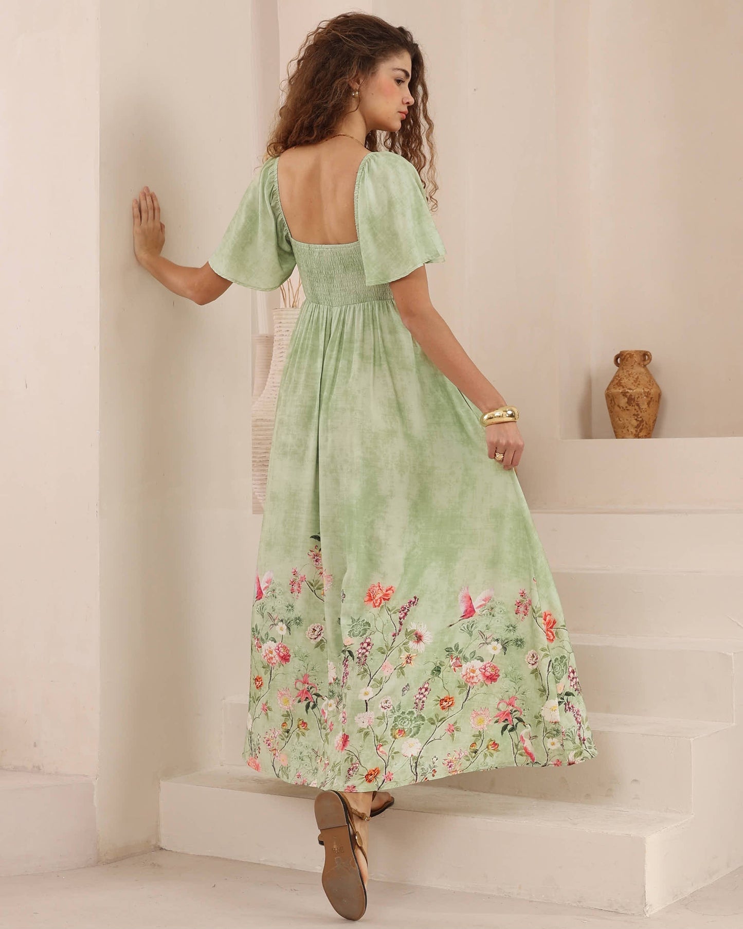 Green Print Maxi Dress