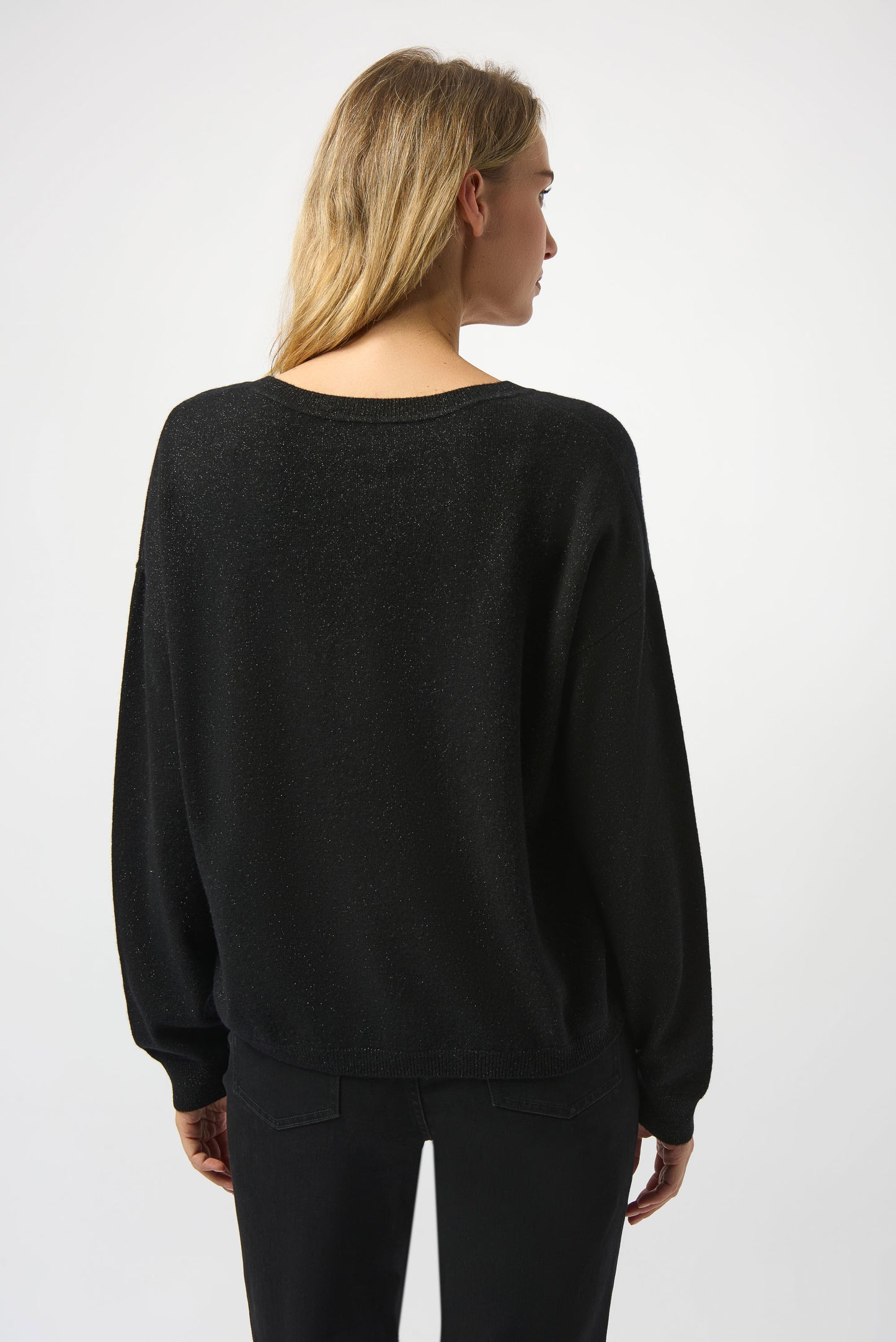 Black Wool Blend V-Neck Boxy Sweater