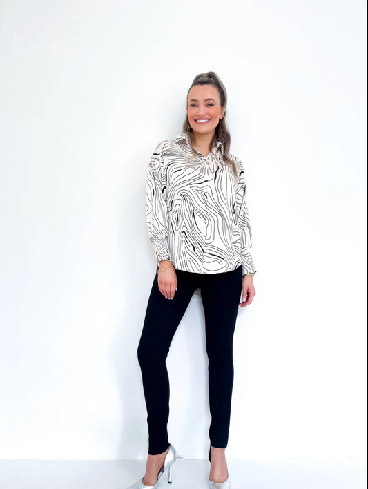 Lucy Print Xover Cut Button Up