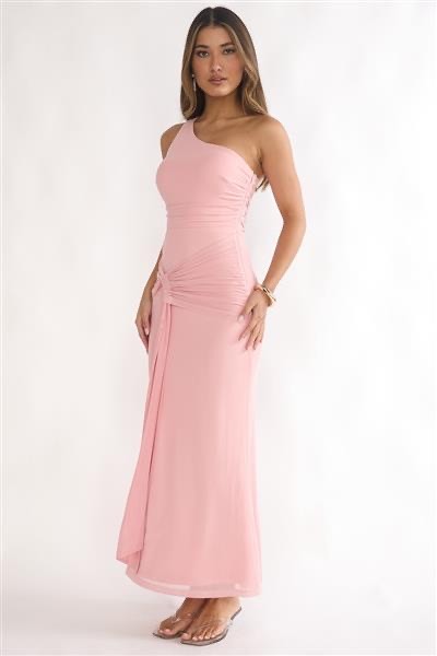 Blush Pink One-Shoulder Maxi Dress