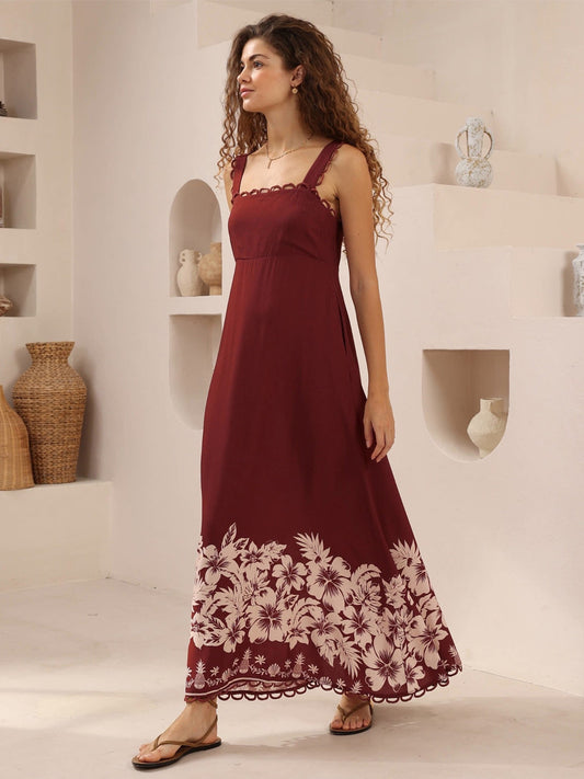 Red Wine Floral Maxi Sundress