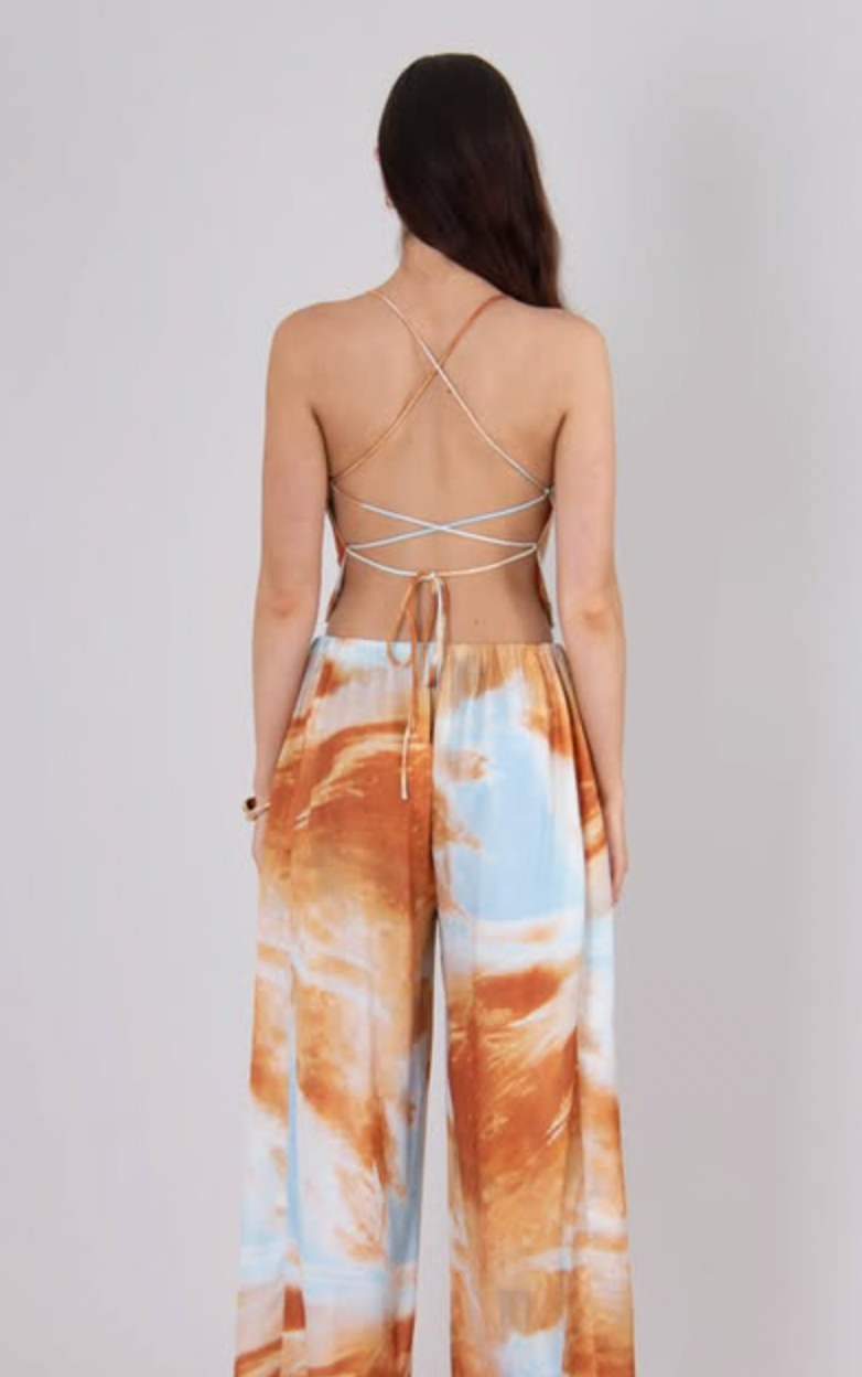 Orange/Blue Vivana Lace Up Backless Top
