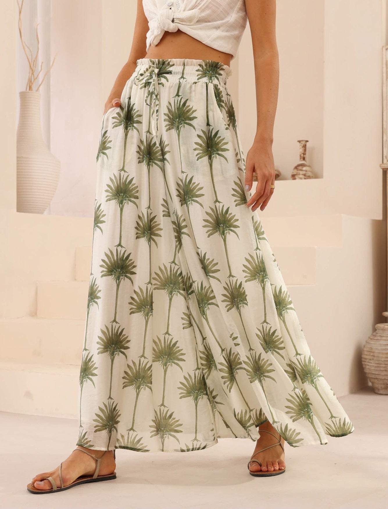 Beige Palm Tree pants