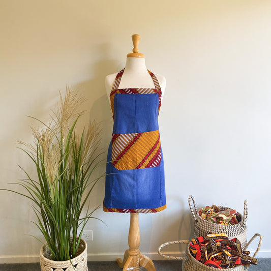 Light Denim and African Printed Cooking Aprons Large
