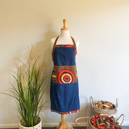 Light Denim and African Printed Cooking Aprons Extra-Large