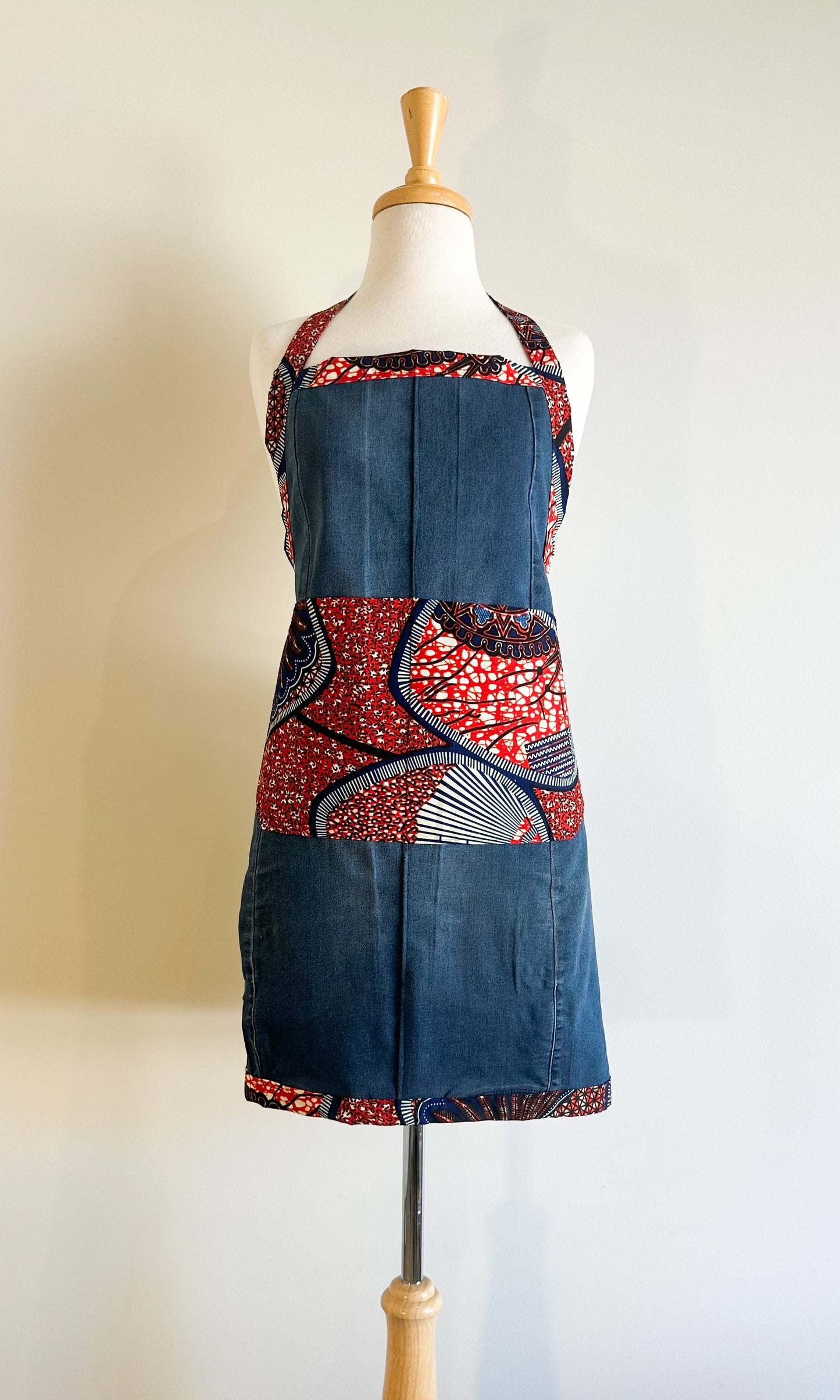 Dark Denim and African Printed Cooking Aprons Extra Large
