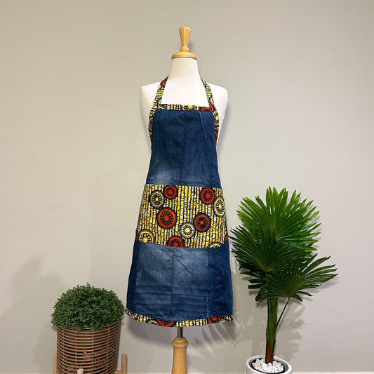 Dark Denim and African Printed Cooking Aprons Small