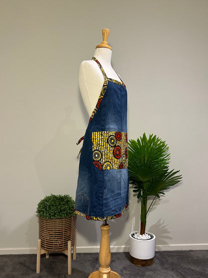 Dark Denim and African Printed Cooking Aprons Medium