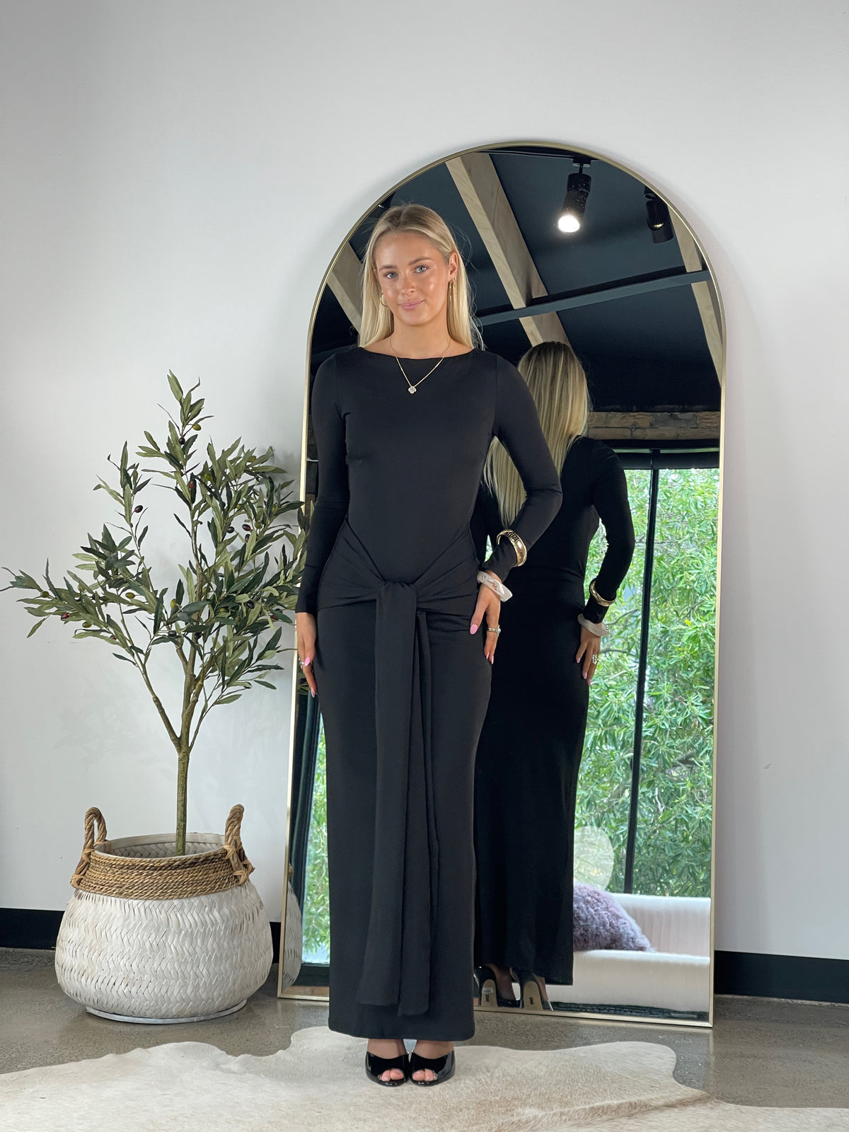 Black Front Tie Naomi Dress