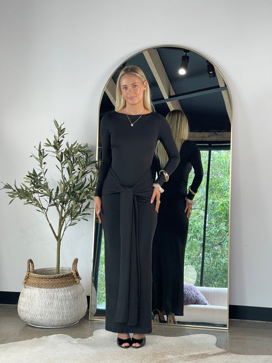 Black Front Tie Naomi Dress