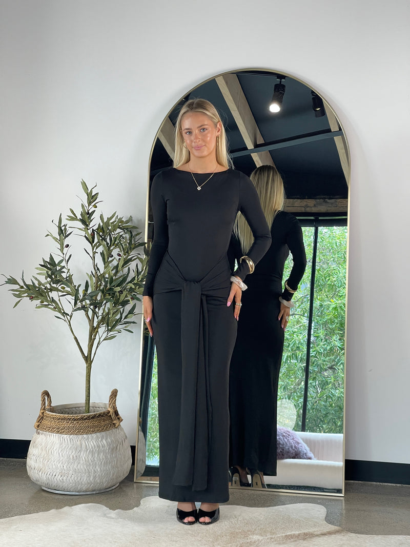 Black Front Tie Naomi Dress