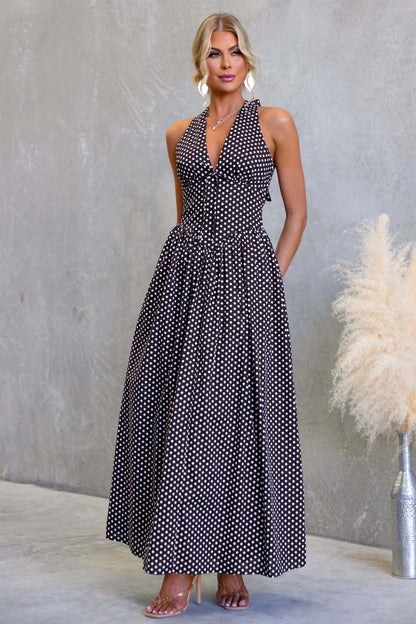The Sienna Polka Dot Halter Maxi Dress
