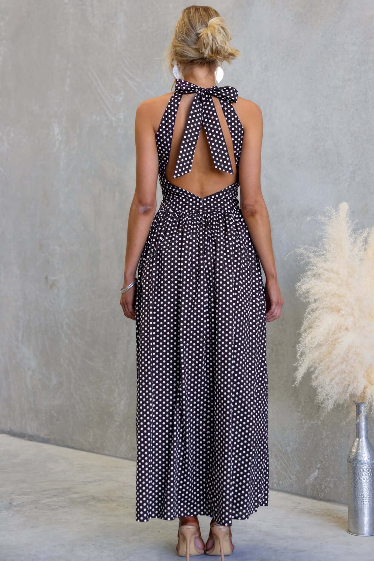 The Sienna Polka Dot Halter Maxi Dress