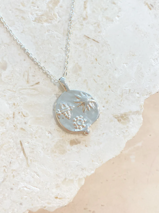 Silver Ocean Coin Charm Gold Plated Necklace