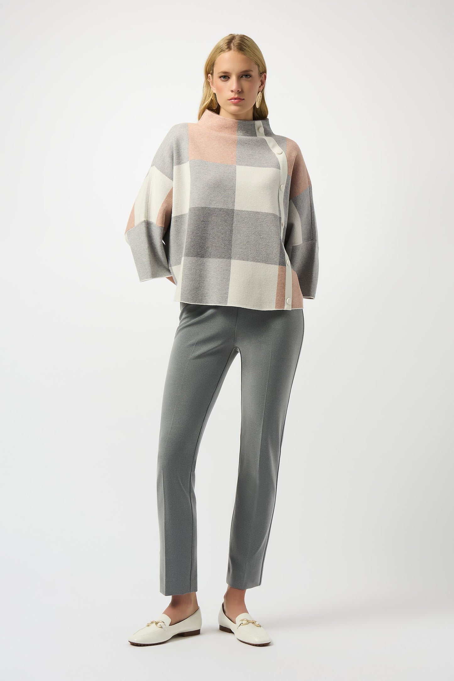 Plaid Jacquard Sweater Knit Top Rose/Multi