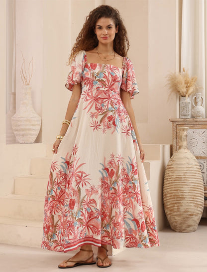 Short Sleeve Pink Floral Maxi Sundress