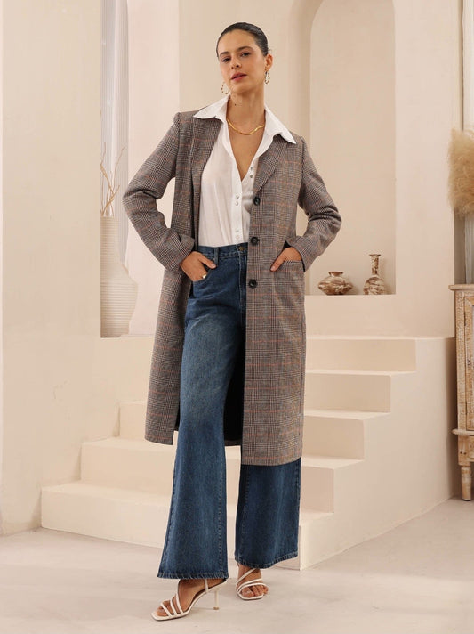 Checkered Shin Length Coat