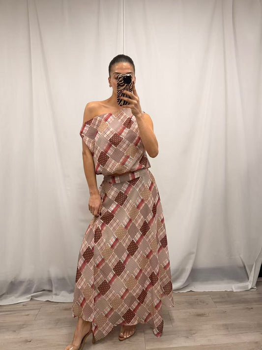 The Marlowe Geometric Maxi Skirt – Mocha Geometric