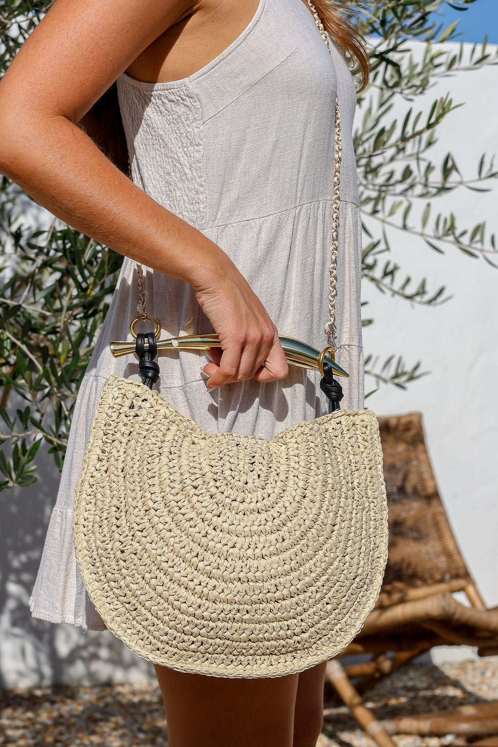 Woven Bag with Gold Handle Bag