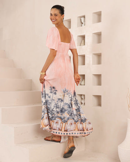 Pink Print Maxi Dress