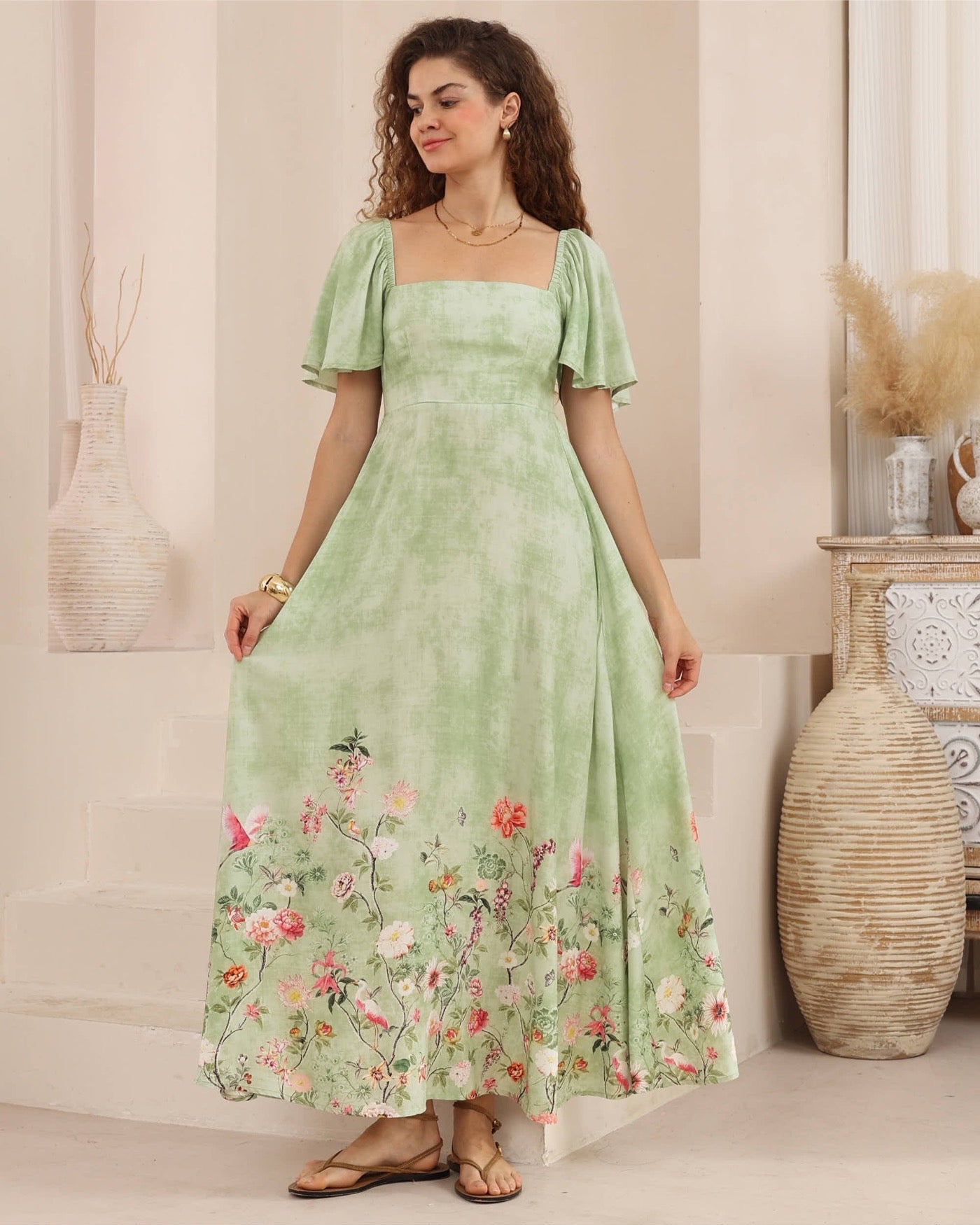 Green Print Maxi Dress